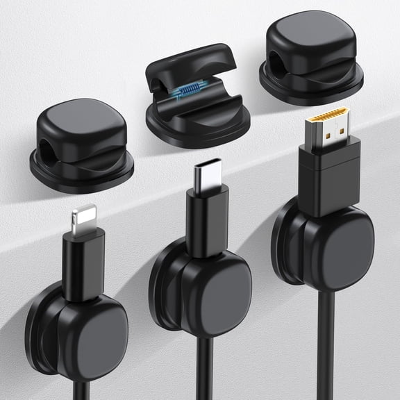 Minzimin 6 Pack Magnetic Cable Organizer [1s Lock] Cord Holders Clips Strong Adhesive Cord Keeper [Smooth Adjustable] Hide Wire Cord Organizer for Nightstand Kitchen Car Office