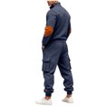 thumbnail image 4 of RYDCOT Men's 2 Piece Outfits Long Sleeve Pocket 1/4 Zipper Polo Sweatshirt and Cargo Sweatpants Tracksuit Set Navy, 4 of 9