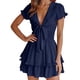 thumbnail image 1 of Vestido PRETTYGARDEN de Verano con Escote en V y Mangas Cortas Azul Marino Talla L, 1 of 6