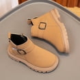 thumbnail image 5 of Kids Ankle Boots Chunky Heel Side Zipper PU Short Booties Winter Comfy Faux-fur Lined Boots with Buckle Straps Khaki 1.5 Big Kids, 5 of 7