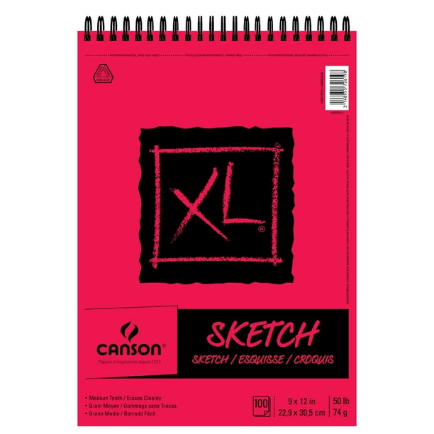 Canson XL Sketch Pad, 9" x 12" Drawing Paper Spiral Sketchbook, 100