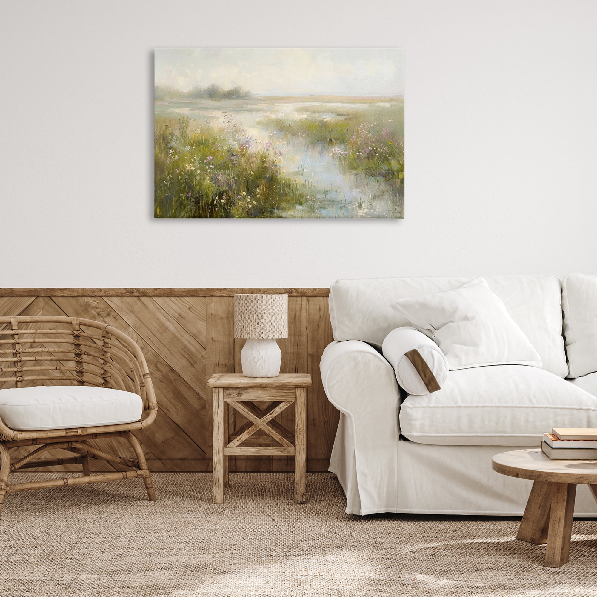 Stupell Industries Spring River with Wild Blooms Landscape & Nature Painting Wrapped Canvas Art Print Wall Art, 36 x 24