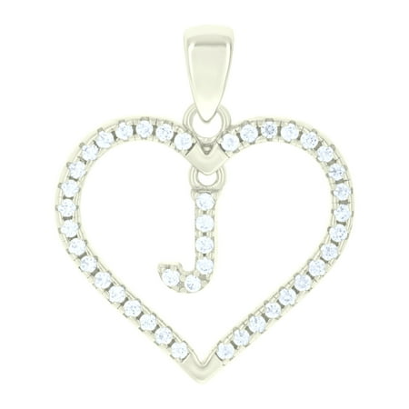 925 Sterling Silver Womens Cubic-Zirconia Initial Alphabet J Heart Charm Pendant
