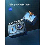 WOLFANG 4K Action Camera, 24MP Dual Screen, 40M Waterproof with Case, EIS Stabilization, WiFi App Control, 170° Wide Angle, Remote, 2 Batteries