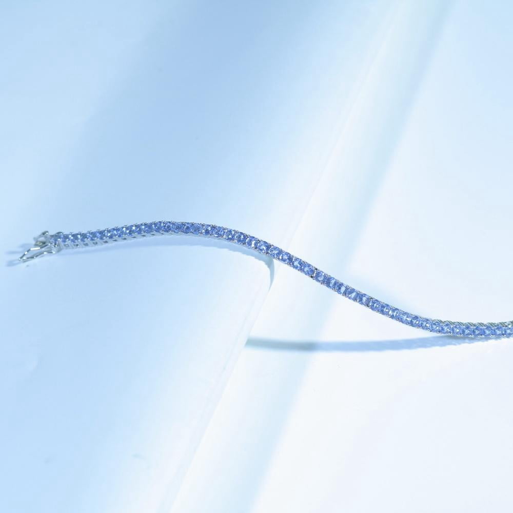 KIJ 14K White Gold Plated 3mm Round Cut Tanzanite Tennis Bracelet Jewelry Valentine's Day Gifts for Men Women
