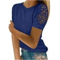 thumbnail image 2 of Womens Tops,Summer Tops for Women Trendy,Women Ladies Solid Short Sleeve Round Neck Pullover Lace Tops Shirts Blouse, 2 of 5