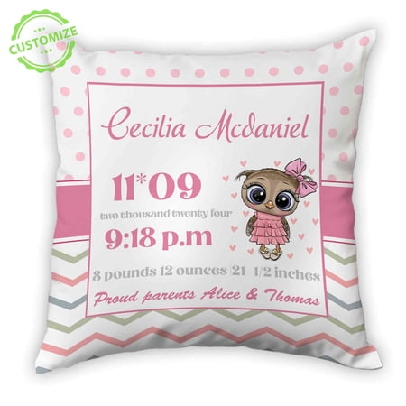 Customizaholic Custom Name Pillow, Babys Birth Announcement Pillow, Birthday Pillow, Happy Birthday Pillow
