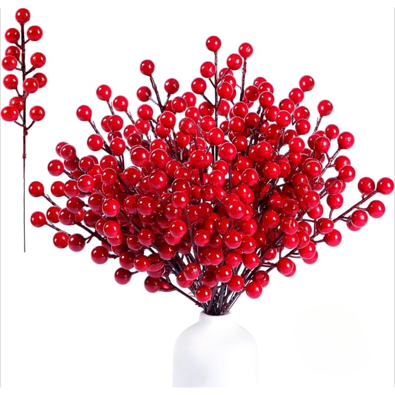 30 Pack Artificial Red Berry Stems 8inch Christmas Red Berry Picks Holly Berry Branches for Christmas Tree Decorations Holiday DIY Crafts Xmas Ornaments Wedding Home Decor