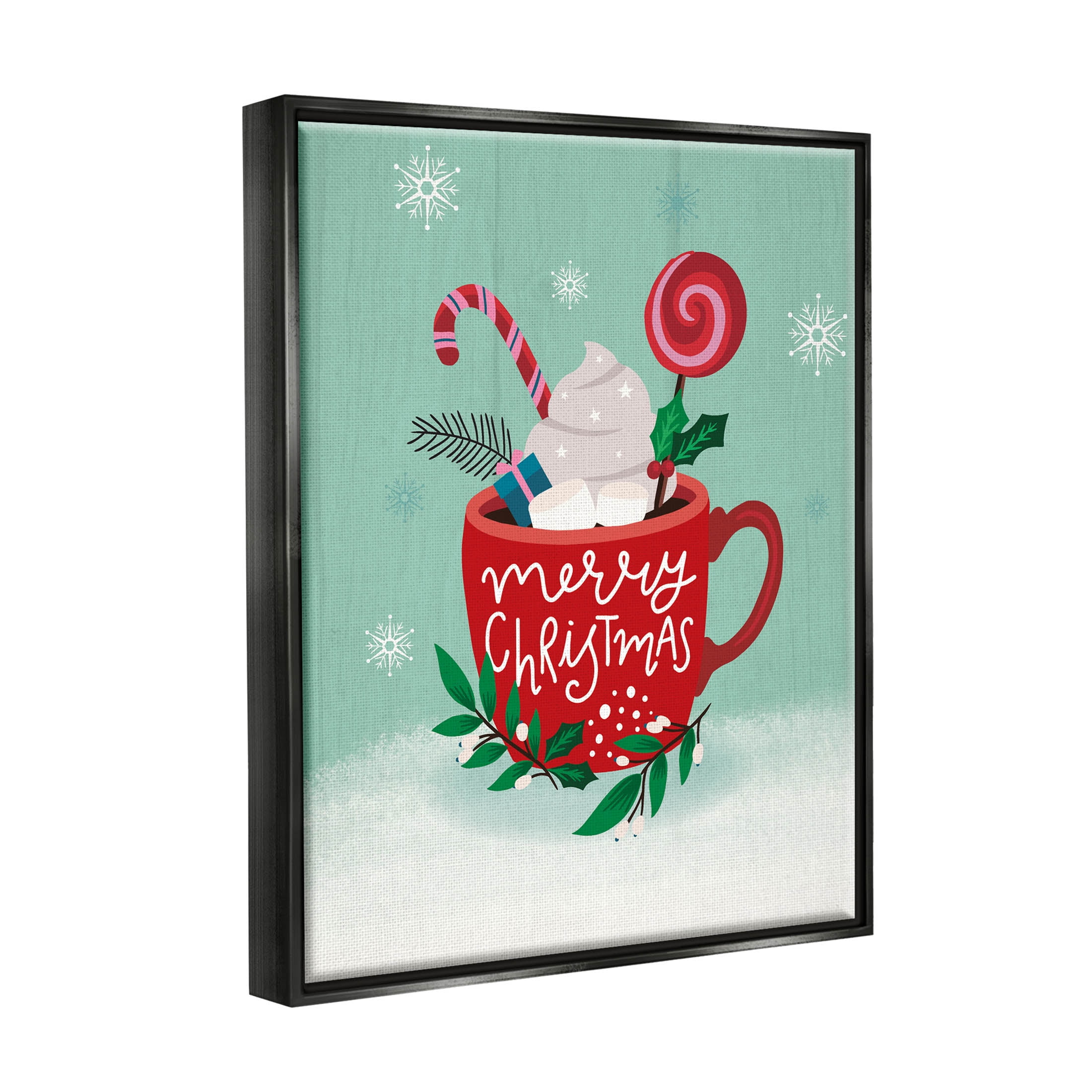Merry Christmas Warm Cocoa Holiday Graphic Art Jet Black Framed Art Print Wall Art