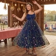 thumbnail image 2 of Agnes Orinda Women's Plus Size Floral Dresses U Neck Sleeveless Embroidered Mesh Double Layer Wedding Maxi Cami Dress with Pockets 2X Dark Blue, 2 of 8