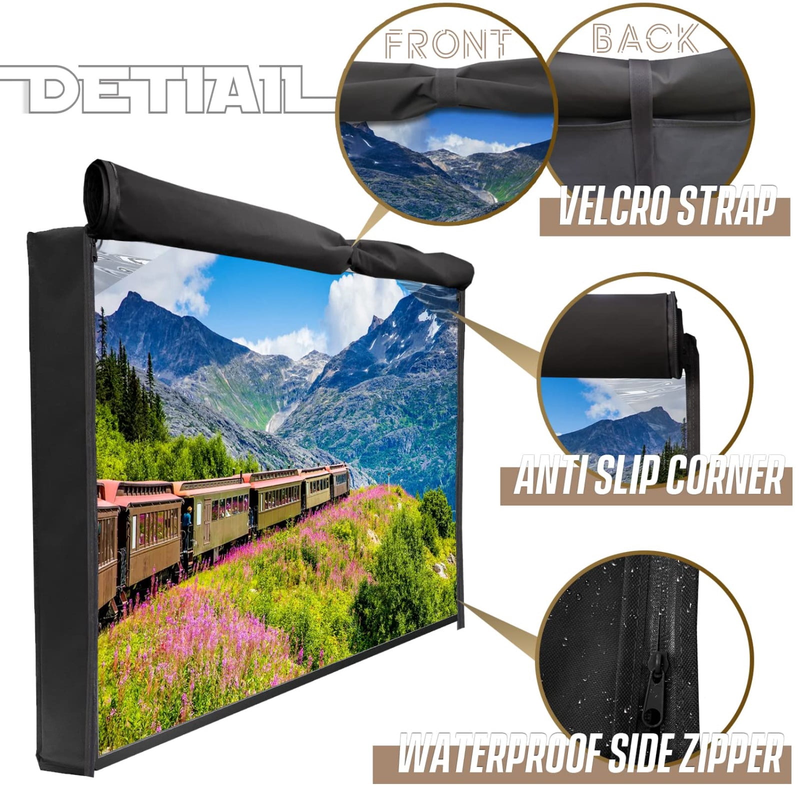 ZOURIH Outdoor TV Cover Heavy duty Waterproof TV Cover Box Black with Bottom Seal Heat Resistant Weatherproof Dustproof Anti UV Outside Television Protector