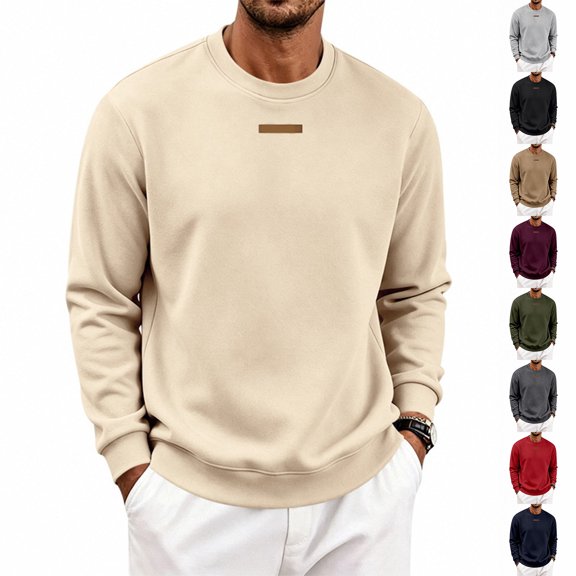 IAJDKMEK Men's Crewneck Pullover Fleece Sweatshirt - Long Sleeve Lightweight Relaxed Fit, Sweatshirts for Men Casual Basic Everyday Layer,Army Green L