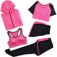 thumbnail image 2 of Conjuntos de chándal para mujer, conjunto deportivo suave y cómodo de secado rápido para correr, trotar, gimnasio, entrenamiento, conjunto de 5 piezas: sujetador deportivo, camiseta, abrigo y 2 p, 2 of 5