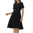 thumbnail image 4 of VESTIDO PLISADO A-LINE DE MUJER INSPIRE CHIC, MANGA CORTA, VESTIDO MIDI PARA TRABAJAR, TALLA M, NEGRO, 4 of 6