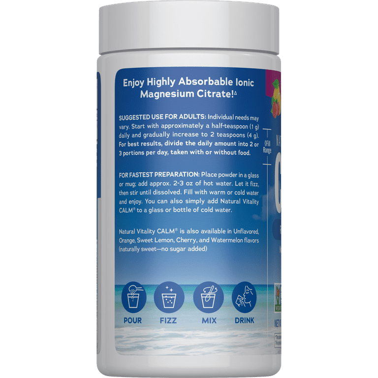 Natural Vitality CALM Magnesium Powder Drink Mix for Mood Support, Raspberry Lemon, 4 oz