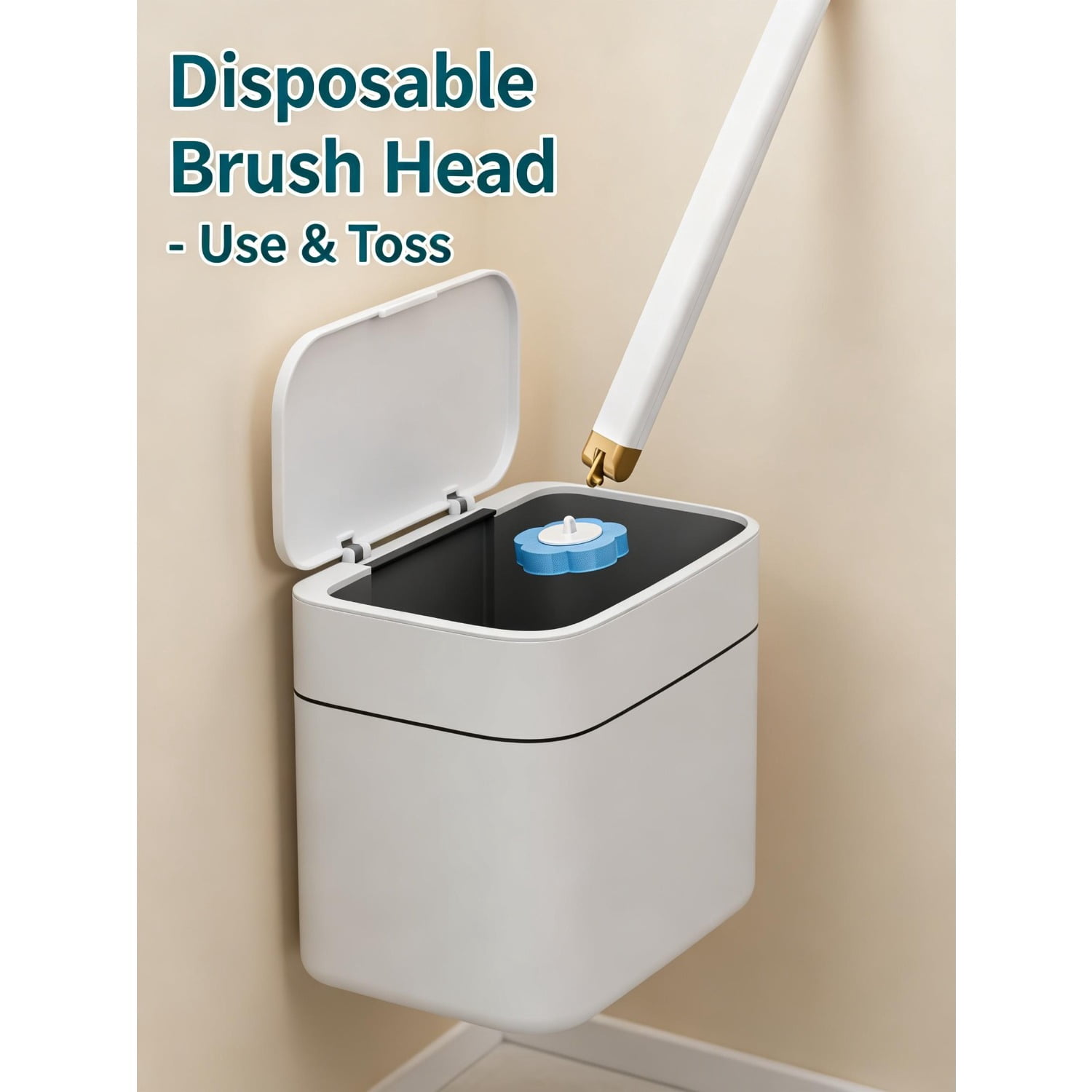"Wall Mounted Toilet Brush Set with Disposable Heads, 3-Layer Cleaning System, One-Click Replacement Design, Bathroom Cleaning Tool with Holder and Plunger Kit "