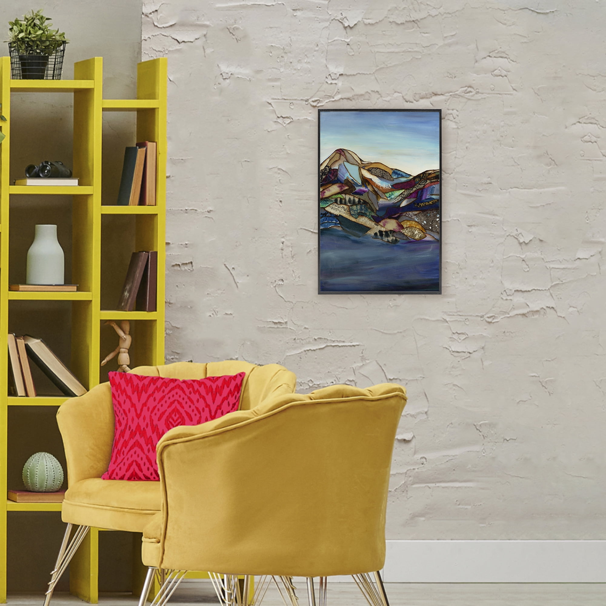 Stupell Industries Patchwork Collaged Mountains Black Framed Giclee Art, design by Van Horne-Borcherding