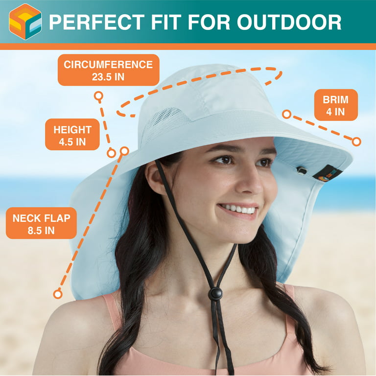 SUN CUBE Wide Brim Sun Hat with Neck Flap, Fishing Hiking for Women Safari,  Neck Cover for Outdoor Sun Protection UPF50+ | Light Blue