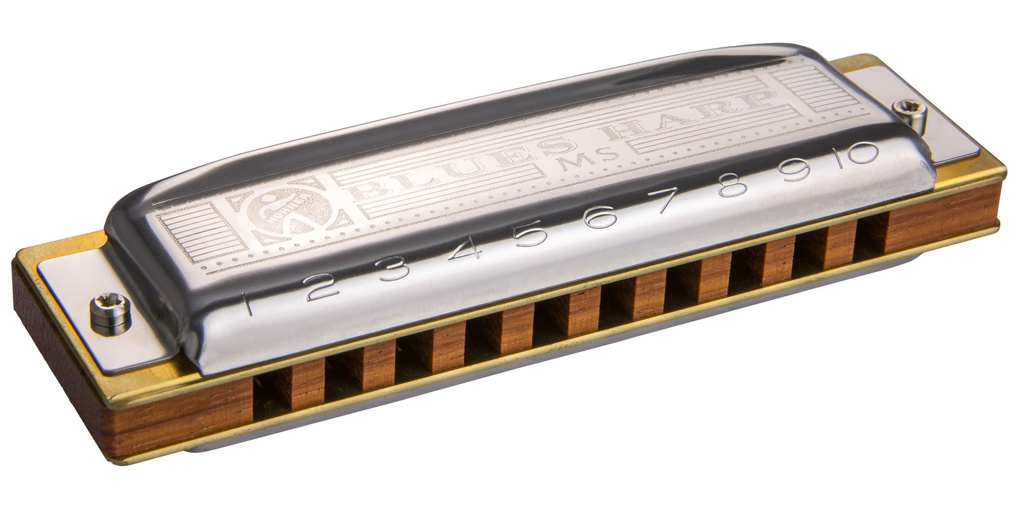 Hohner Harmonica 532 Blues Harp MS - Key of A Bundle with Key Stickers, Harmonica Beginner Manual, and Austin Bazaar Polishing Cloth