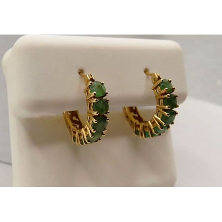 Elegant 1.0Ct Cubic Zirconia Emerald Hoop Earrings – Estate Jewelry in 18K Yellow Gold Plated Sterling Silver