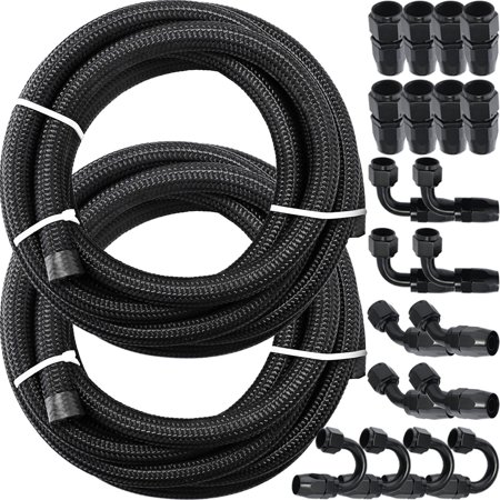 STAWAY 8AN Fuel Line Kit - 20 Pcs Stainless Steel Braided Hose, 32.8Ft Black Nylon, High Pressure & Heat Resistant, Ideal for Racing, Diesel & Ethanol Fuels