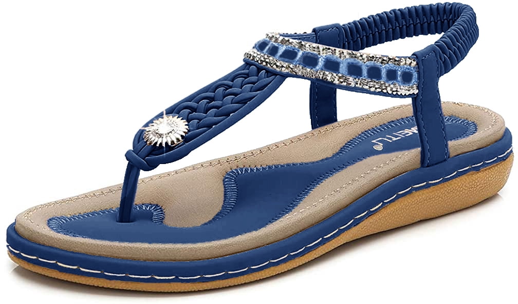 Haute Edition Women's Bohemian Beaded Elastic Slip on Comfort Sandals