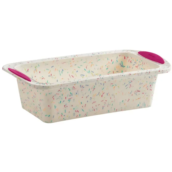 Silicone 8.5 x 4.5 Inch Loaf Pan, Confetti/Fuchsia