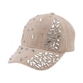 thumbnail image 2 of HuangHuanChen Classic Baseball Cap For Women Men Adjustable Breathable Baseball Cap with Diamond Casual Sports Cap Hat Solid Color Sun Hat Summer New Trendy Khaki One Size, 2 of 5