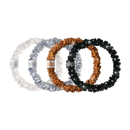 ($45 Value) Slip Crystal Silk Skinny Scrunchie 4-Piece Set, Disco Fever
