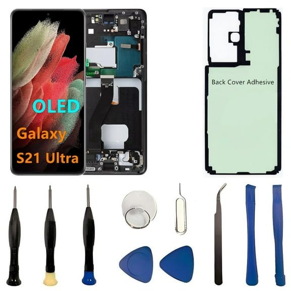 OLED Galaxy S21 Ultra LCD Screen Replacement for Samsung Galaxy S21Ultra 5G Display Touch Screen Digitizer Assembly SM-G998U SM-G998U1 Support Fingerprint (With Black Frame Back Cover Adhesive Tools)