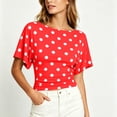 thumbnail image 6 of ClodeEU Women's Polka Dot Short Sleeve Blouse,Crew Neck Puff Sleeve Ruched Waist Crop Top Red,Women's Plus XXL, 6 of 9