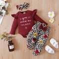 thumbnail image 3 of 12 Months Baby Girls Clothes 18 Months Girls 3PCS Fall Winter Clothing Set Letter Print Toddler Girls Long Sleeve Top Pants Headband Set Red, 3 of 8