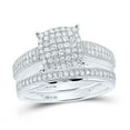 thumbnail image 2 of Solid 925 Sterling Silver His and Hers Trio Three Rings Set Real Natural Diamond Cluster Matching Rings Wedding Band Set 3/4 Carat ( .73 Cttw ) - (L = 7.5, M = 9.5), 2 of 7
