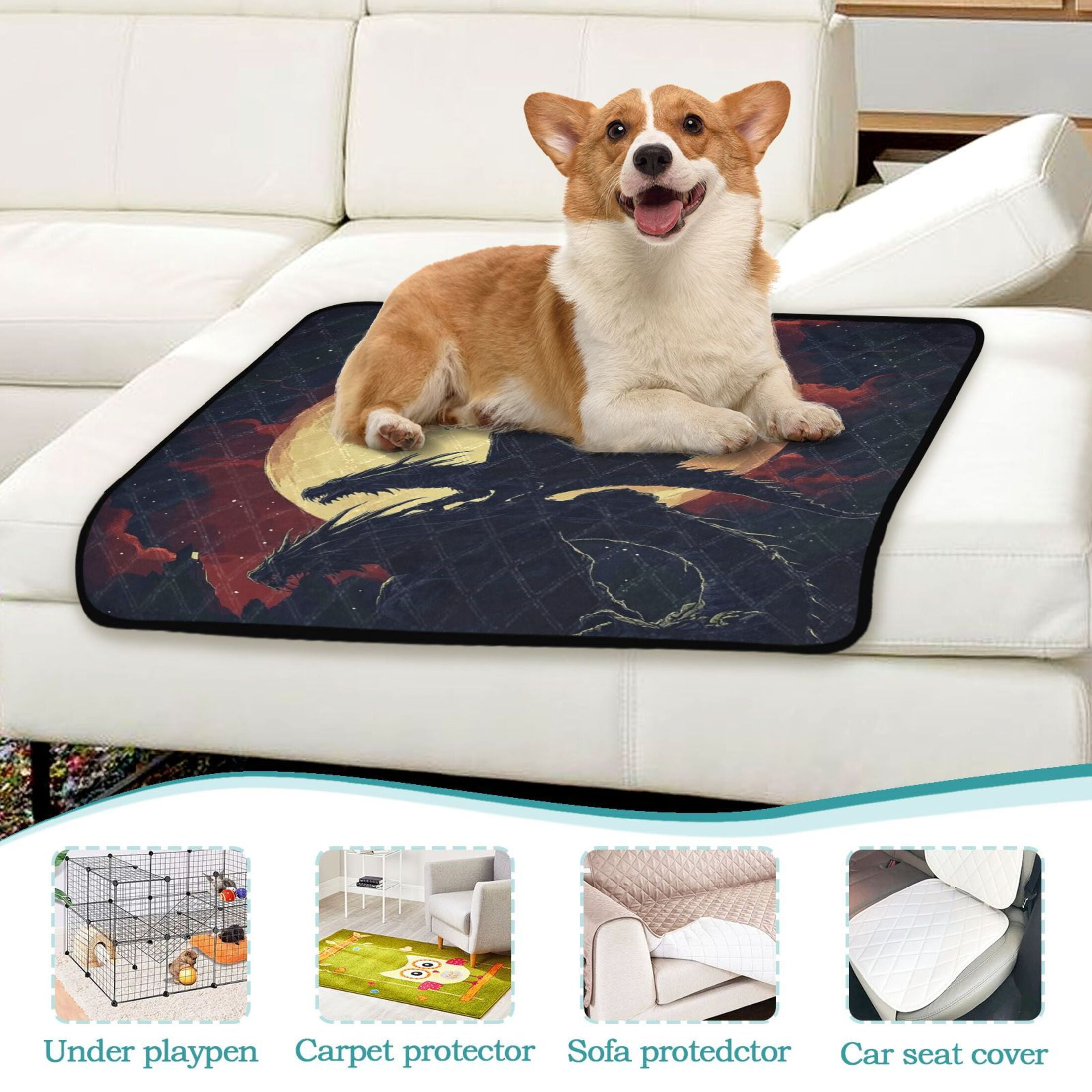 Qxltty Witch and Black Dragons Cat litter Pads Pet Set of 3 Diaper Mats Center Anti-leakage Layer Absorbent Soft and Comfortable