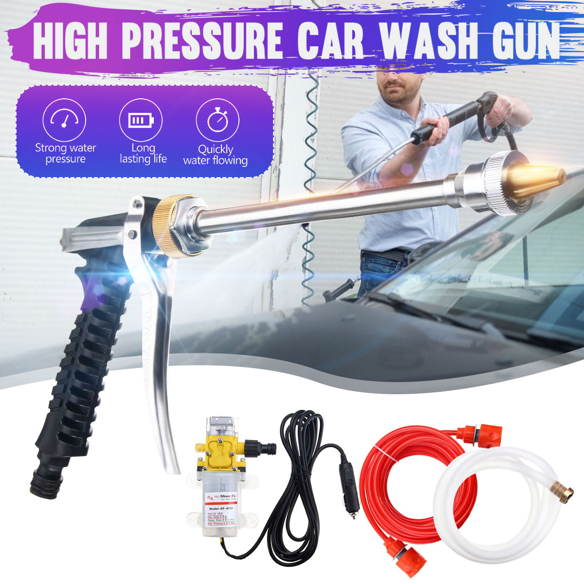 High Pressure Car Wash Cleaning Tool Portable Electric Car Washer Sprayer Gun 