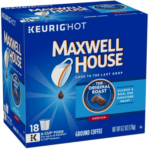 Maxwell House Original Roast Coffee, K-Cup Pods, 18 Count (Pack Of 6).