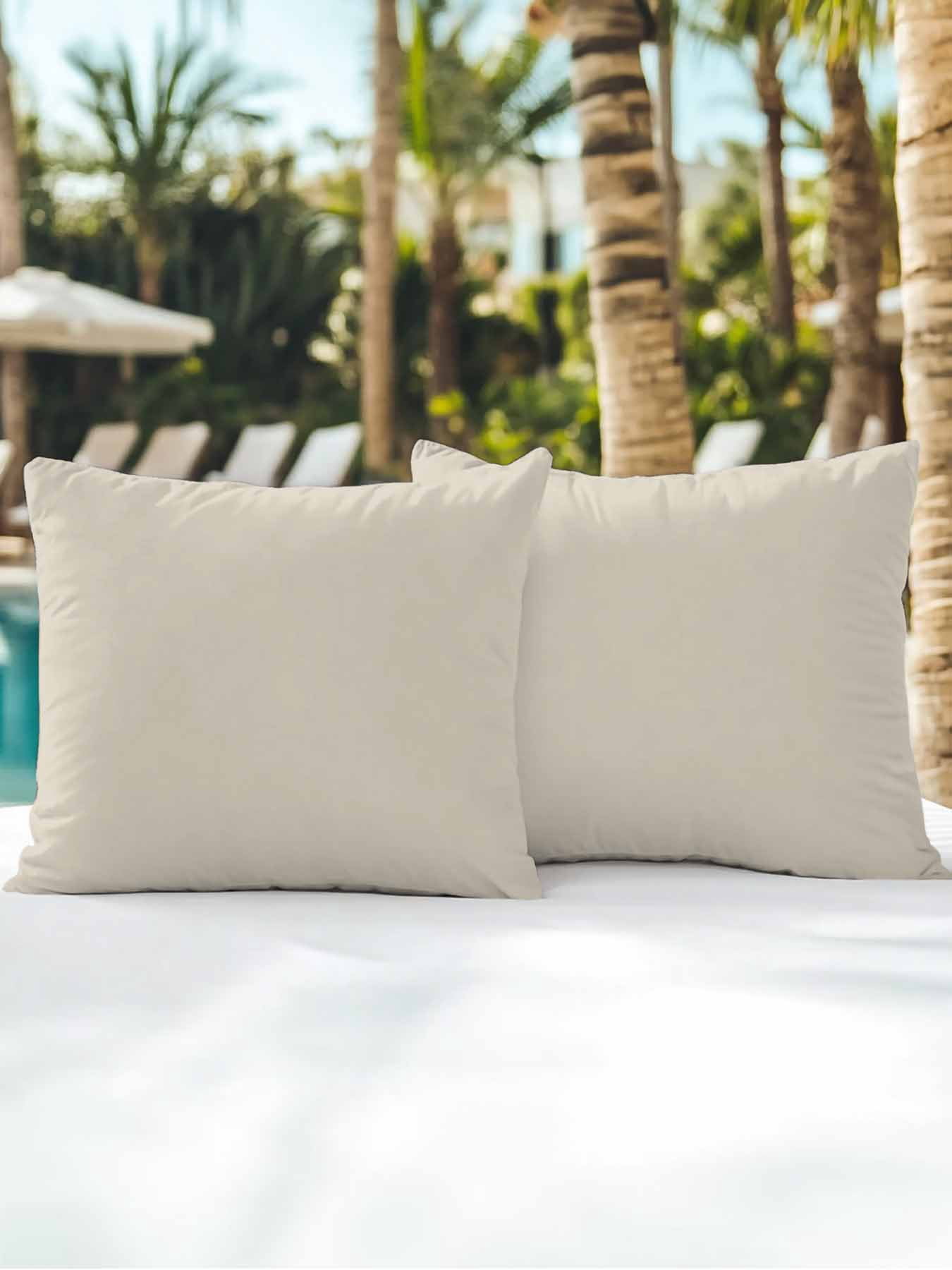 Waterproof Outdoor Throw Pillows with Inserts 16"x16" Set of 2, Ivory White Soft Decorative Pillowcases for Couch Bedroom, Modern Pure Ivory White Pillow Covers for Sofa Living Room