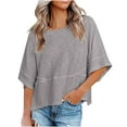 thumbnail image 2 of Inverlee Womens T Shirts Crewneck Dressy Casual Short Sleeve Tops Cute Solid Color Shirts Lightweight Vacation Tunic Blouse Tee, 2 of 7