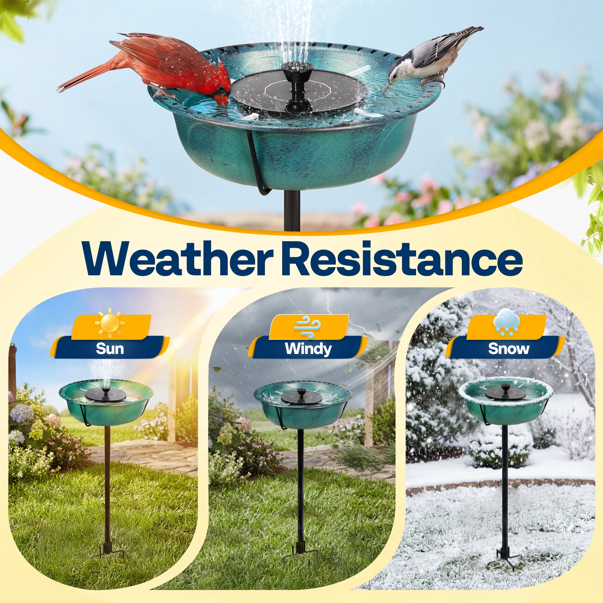SPECSTAR Bird Bath with Solar Fountain for Outside, Weather-Resistant ABS Birdbath Bowl with Solar Powered Pump, Metal Ground Stake for Outdoor, Garden, 1.45 Gallons, Green