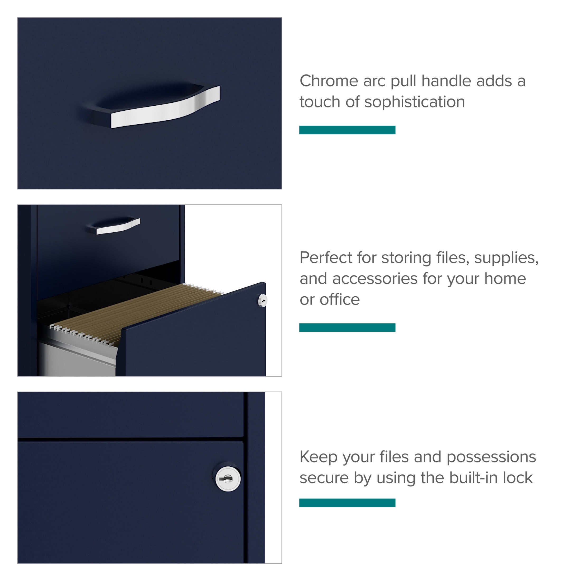 Space Solutions 18" Deep 2 Drawer Letter Width Vertical File Cabinet, Navy