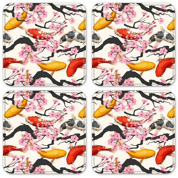 Vinyl Drink Coasters - Set of 4 - Koi Fish