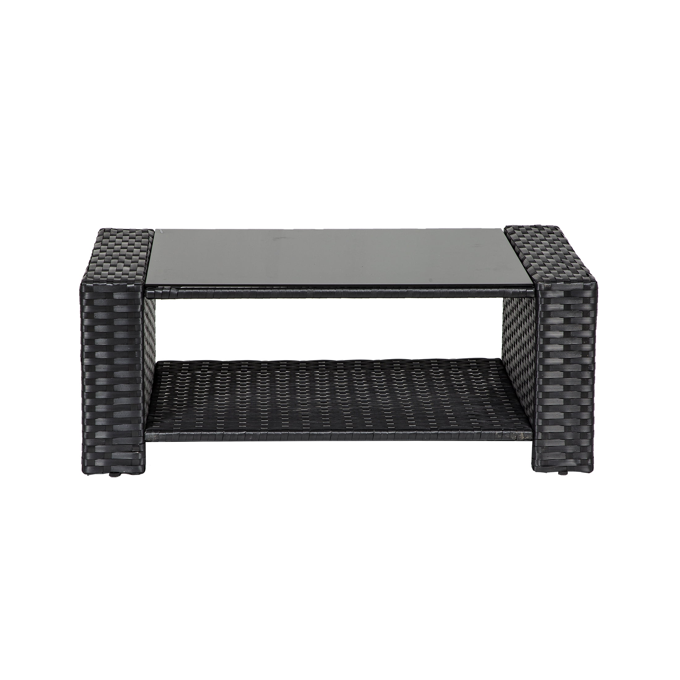 4-Piece Conversation Outdoor Patio Sofa Set with Cushions, Black/Beige