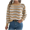 thumbnail image 3 of DDAPJ pyju Womens Striped Sweaters Crochet Knit Long Sleeve Cropped Tops Soft Knit Pullover Sweater Khaki XL, 3 of 9