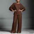 thumbnail image 4 of Women Scrubs Sets Flowy 2 Piece Sets for Women 3/4 Sleeve Loose Tops Wide Leg Pants Matching Suit for Office Vacation Wear Coffee L, 4 of 5