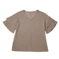 thumbnail image 5 of Tittly T Shirts for Women V Neck T Shirts for Women Womens Casual Blouses Summer Fashion Clothes Double Tiered Half Bell Sleeve Top Crewneck Loose Fit T Shirts Tshirts Shirts Womens Tops Khaki L, 5 of 6
