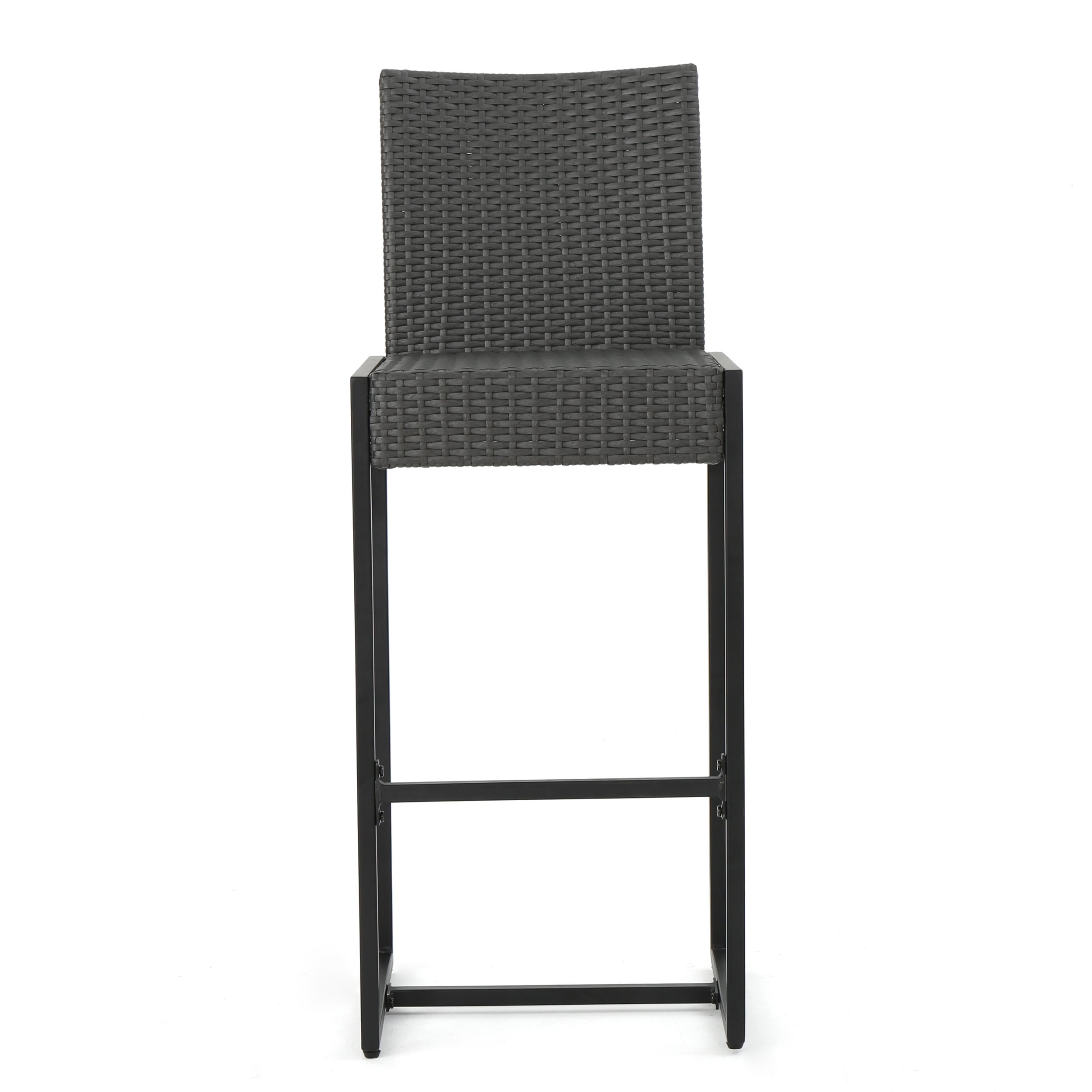 Outdoor Wicker Bar Stool Set of 2, Height Leisure Seats for Patio Bar, Brown and Grey