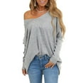 thumbnail image 3 of gakvbuo Off The Shoulder Sweater For Women Casual V Neck Batwing Sleeve Loose Fit Oversized Baggy Tops Sweater Pullover Blouse T-Shirt, 3 of 8