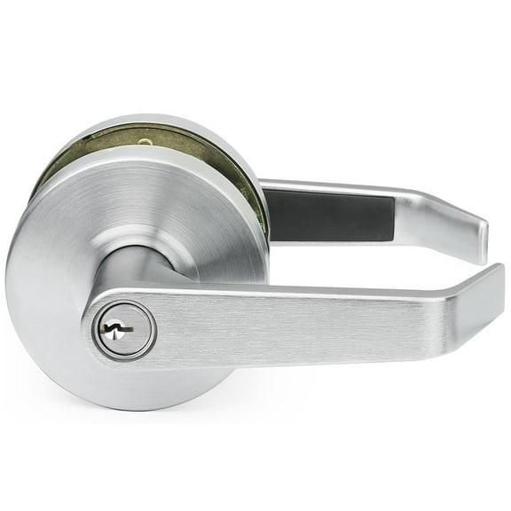 Lawrence Hardware Heavy-Duty Lock Set Cylindrical Grade 2 Door Lever with Key Lock, Chrome Entrance Standard 2 3/4"