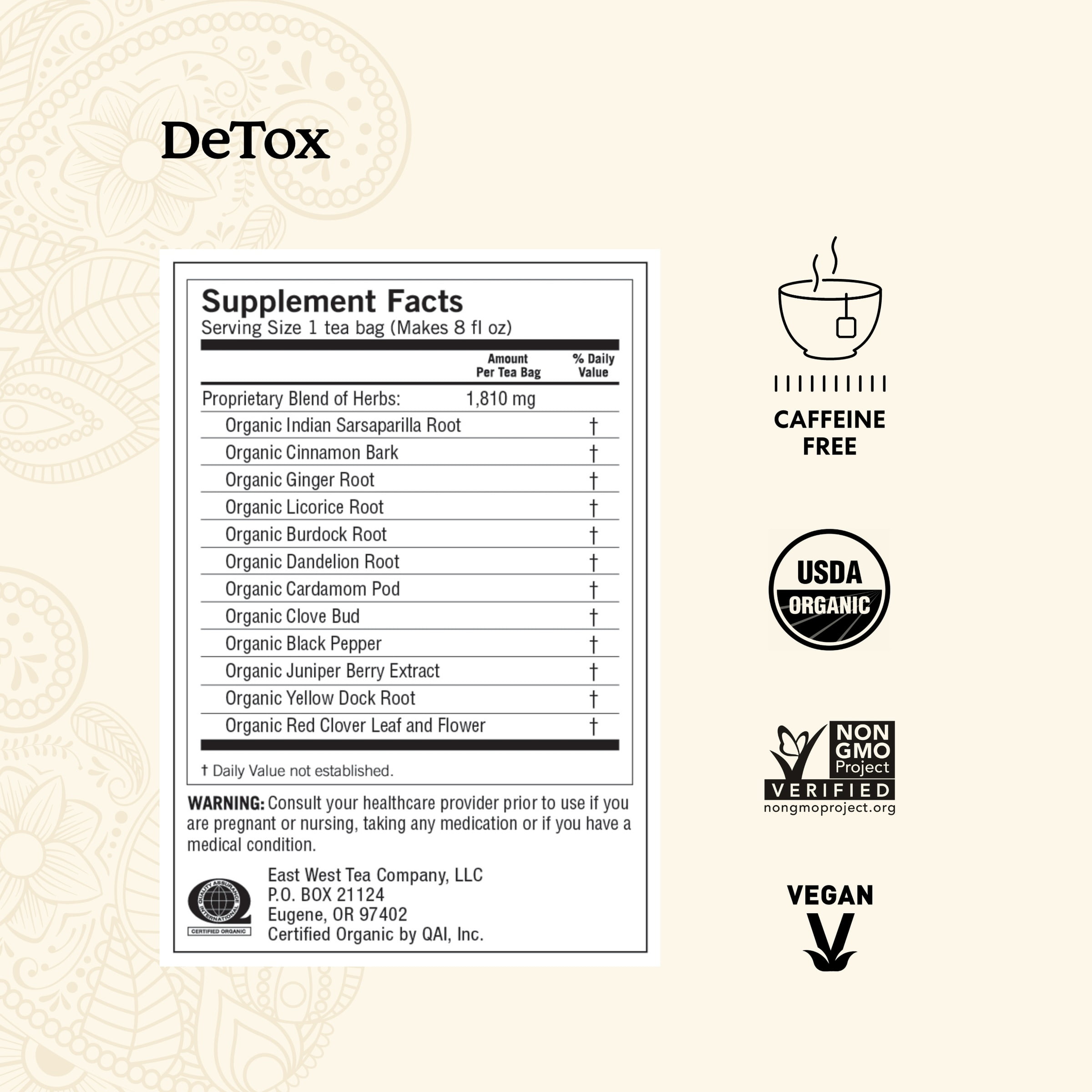 Yogi DeTox, Caffeine-Free, Organic Herbal Wellness Tea Bags, 16 Count