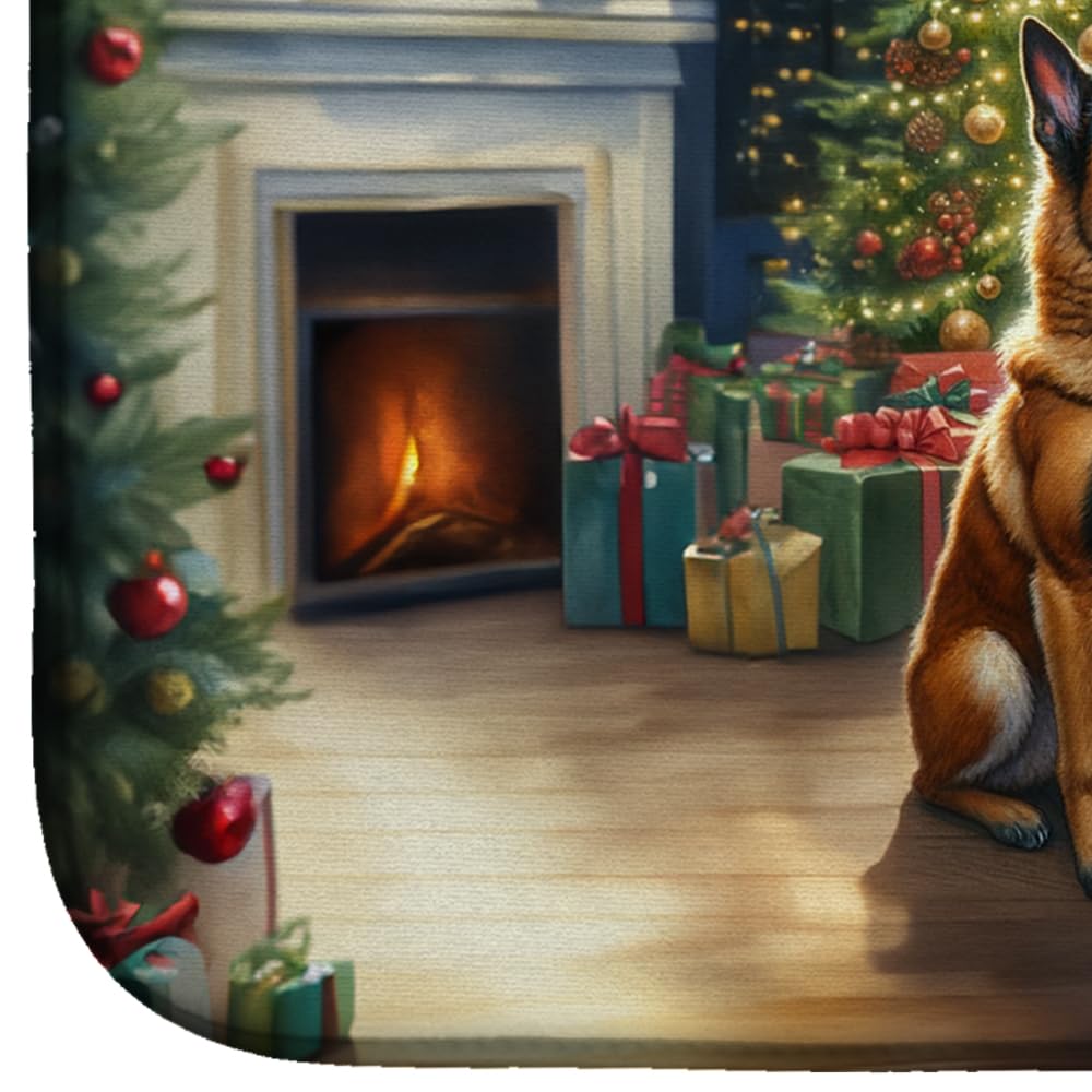 Belgian Malinois and Santa Claus Dish Drying Mat 14 in x 21 in